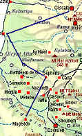 Carte de l'itinéraire de Giscala à Mageddo